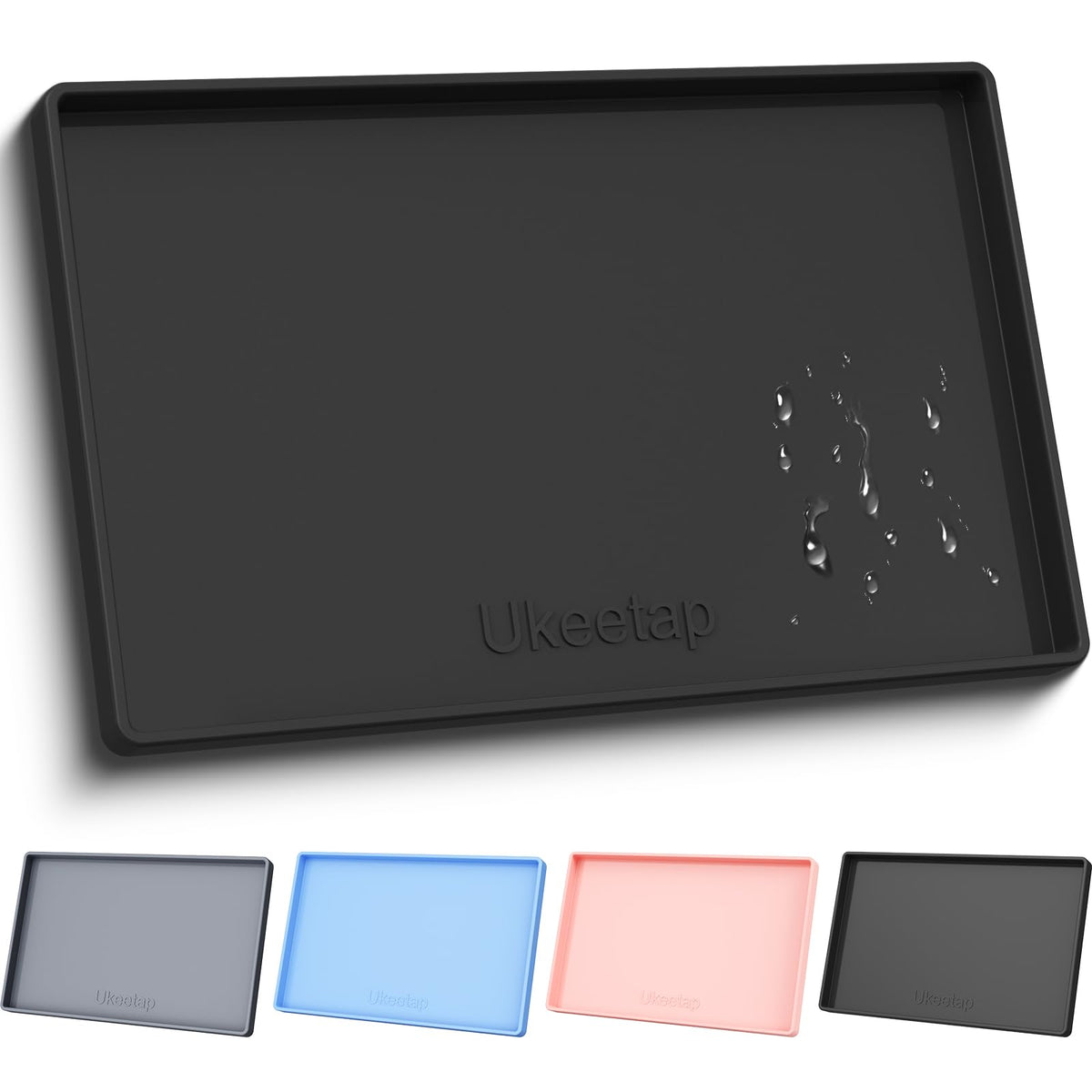 ukeetap Extra Thick Silicone Mat Waterproof with Raised Edge 34" x 22", Under Sink Mat for Kitchen & Bathroom, Kitchen Cabinet Liner, Multi-Purpose for Storage & Protection, Black
