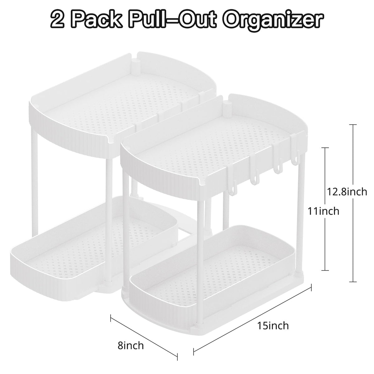 Ukeetap 2 Pack Multi-Purpose Pull-Out Storage Organizers, Under Sink & Cabinet Storage, 12.8 Inch, White