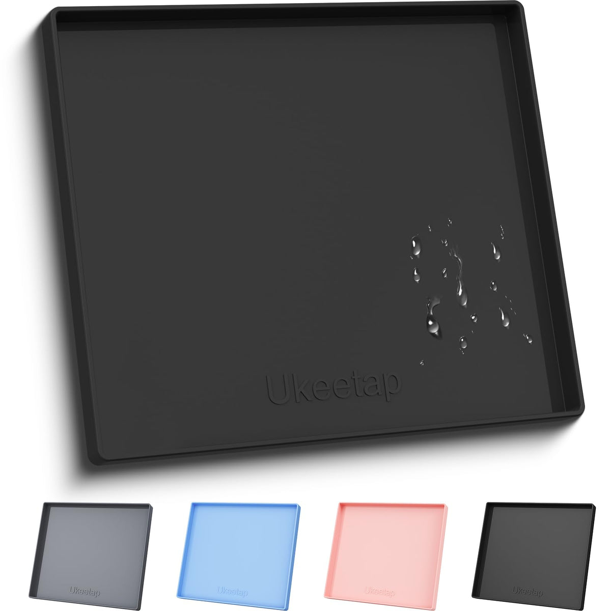 ukeetap Extra Thick Silicone Mat Waterproof with Raised Edge 22" x 19", Under Sink Mat for Kitchen & Bathroom, Kitchen Cabinet Liner, Multi-Purpose for Storage & Protection, Black