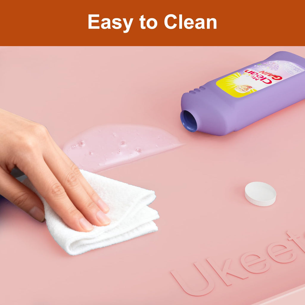ukeetap Extra Thick Silicone Mat Waterproof with Raised Edge 22" x 19", Under Sink Mat for Kitchen & Bathroom, Kitchen Cabinet Liner, Multi-Purpose for Storage & Protection, Pink