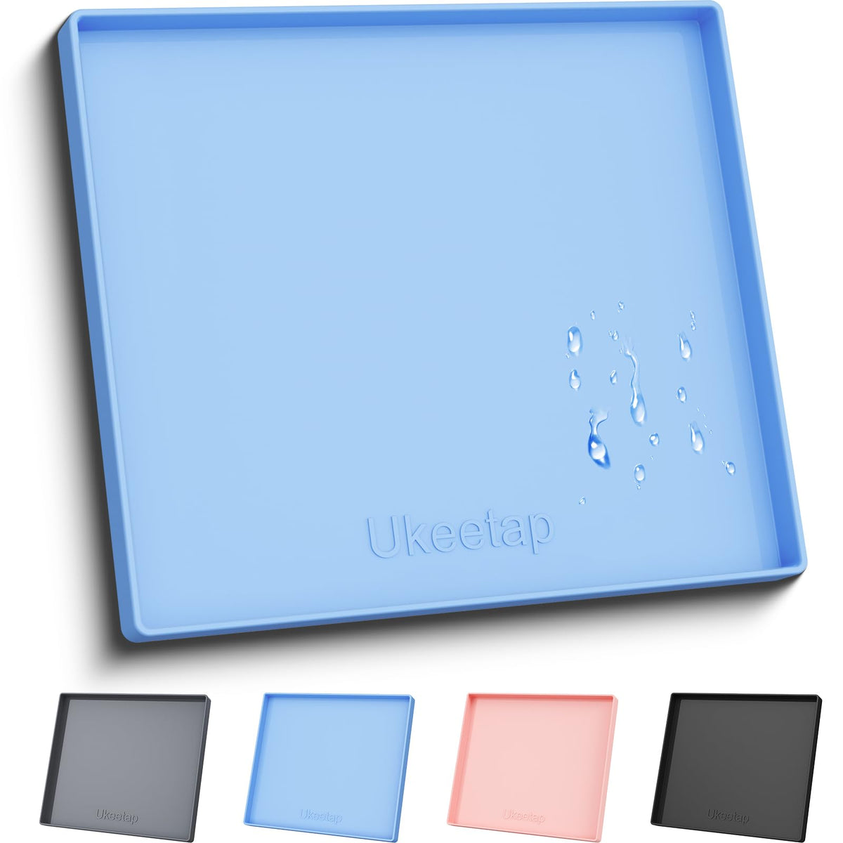 ukeetap Extra Thick Silicone Mat Waterproof with Raised Edge 22" x 19", Under Sink Mat for Kitchen & Bathroom, Kitchen Cabinet Liner, Multi-Purpose for Storage & Protection, Blue