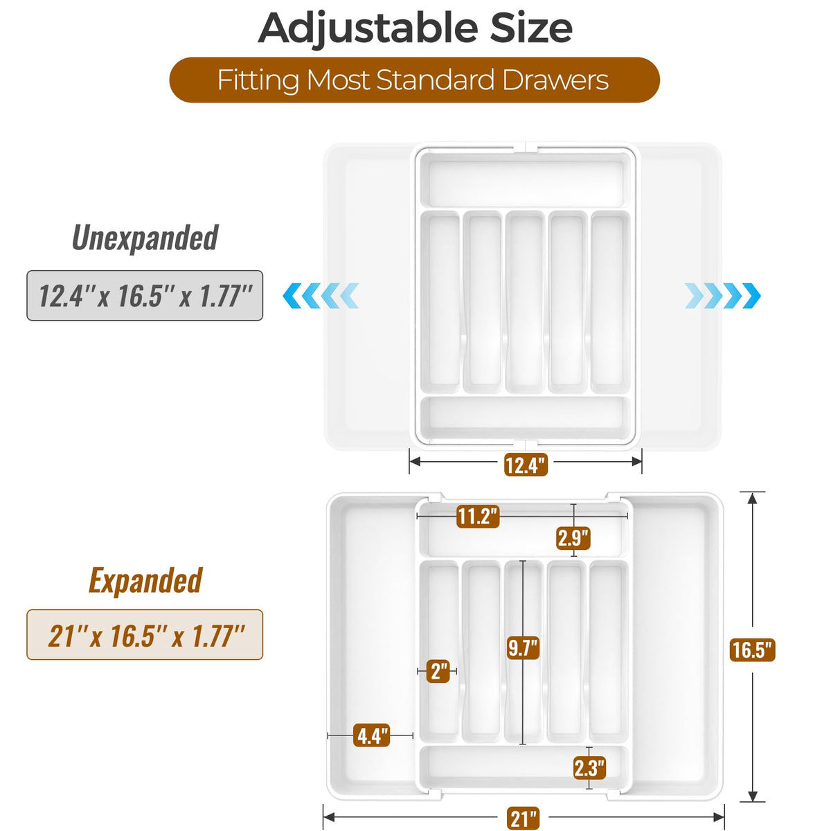 ukeetap Extra Large Expandable Silverware Organizer, BPA-Free Food-Safe Cutlery Flatware Organizer, Kitchen Utensil Drawer Organizer, Adjustable Silverware Holder for Spoons Forks Knives, White