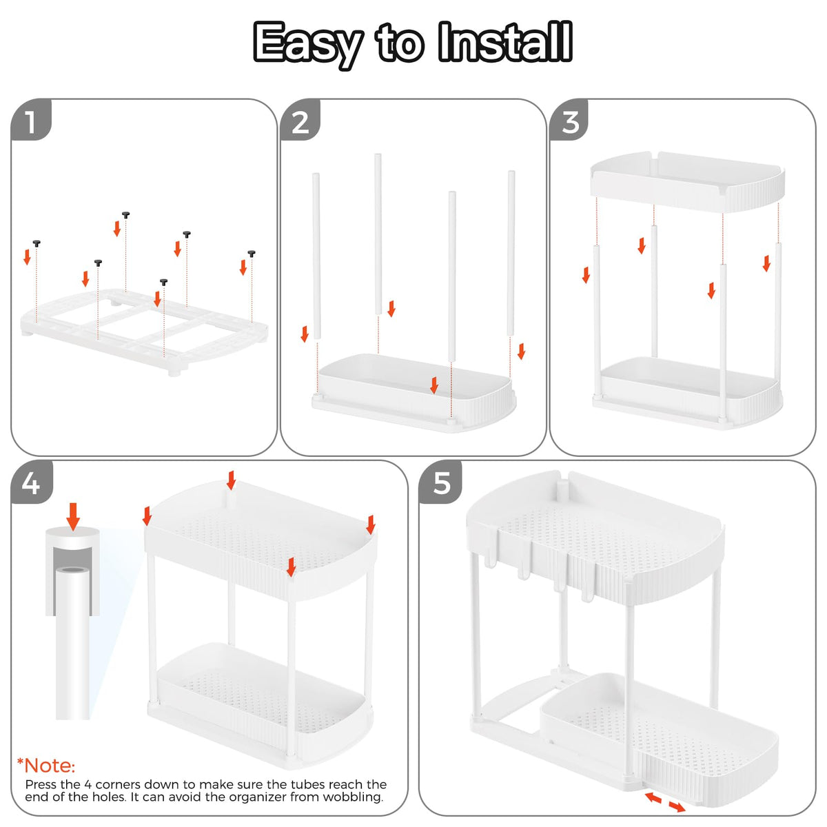 Ukeetap 2 Pack Multi-Purpose Pull-Out Storage Organizers, Under Sink & Cabinet Storage, 12.8 Inch, White