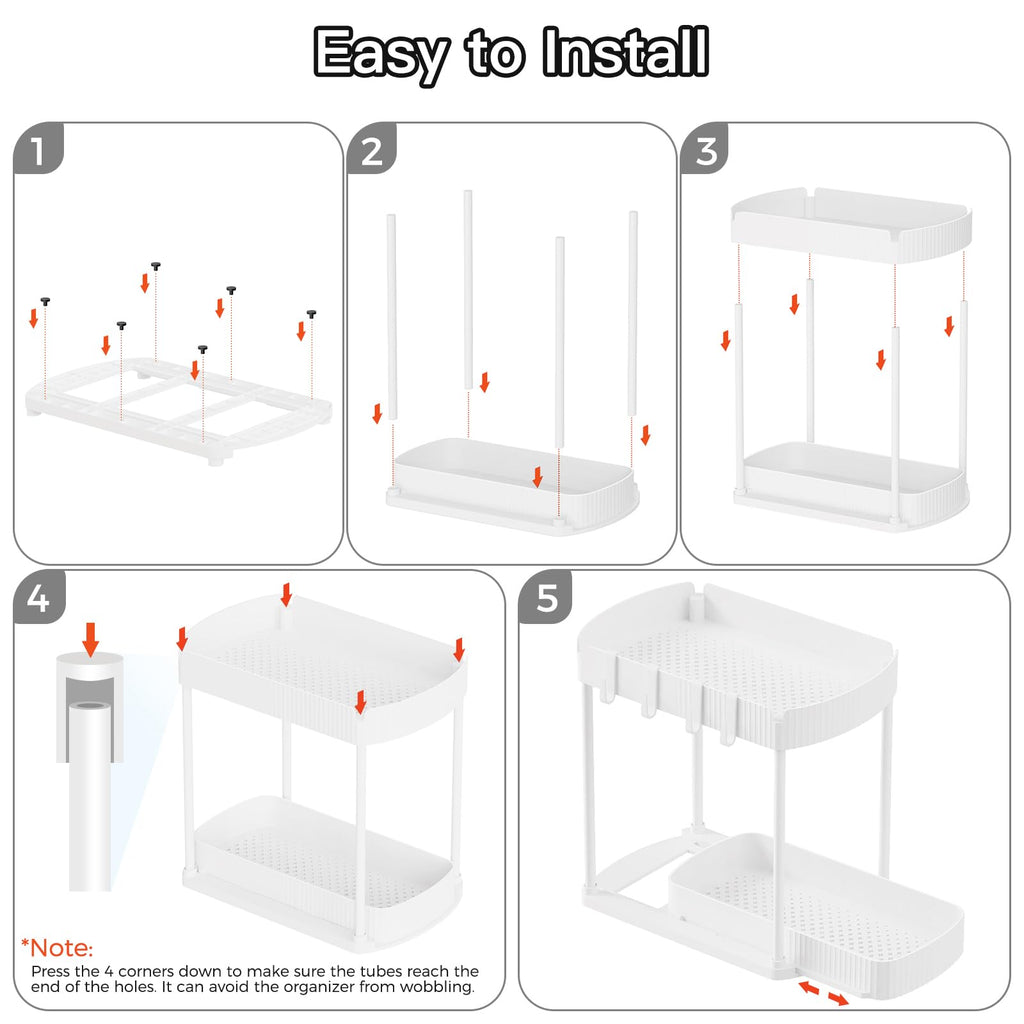 Ukeetap 2 Pack Multi-Purpose Pull-Out Storage Organizers, Under Sink Organizers and Storage for Bathroom & Kitchen, Under Cabinet Organizers and storage, 14.8 Inch, White