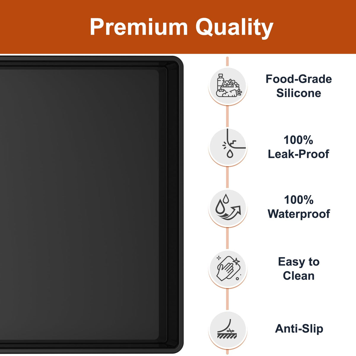 ukeetap Extra Thick Silicone Mat Waterproof with Raised Edge 19” x 12”, BPA Free Non-Slip Dog & Cat Food Mat, Feeding Mat for Food and Water Bowls, Spill Proof Mat to Protect Floors, Black
