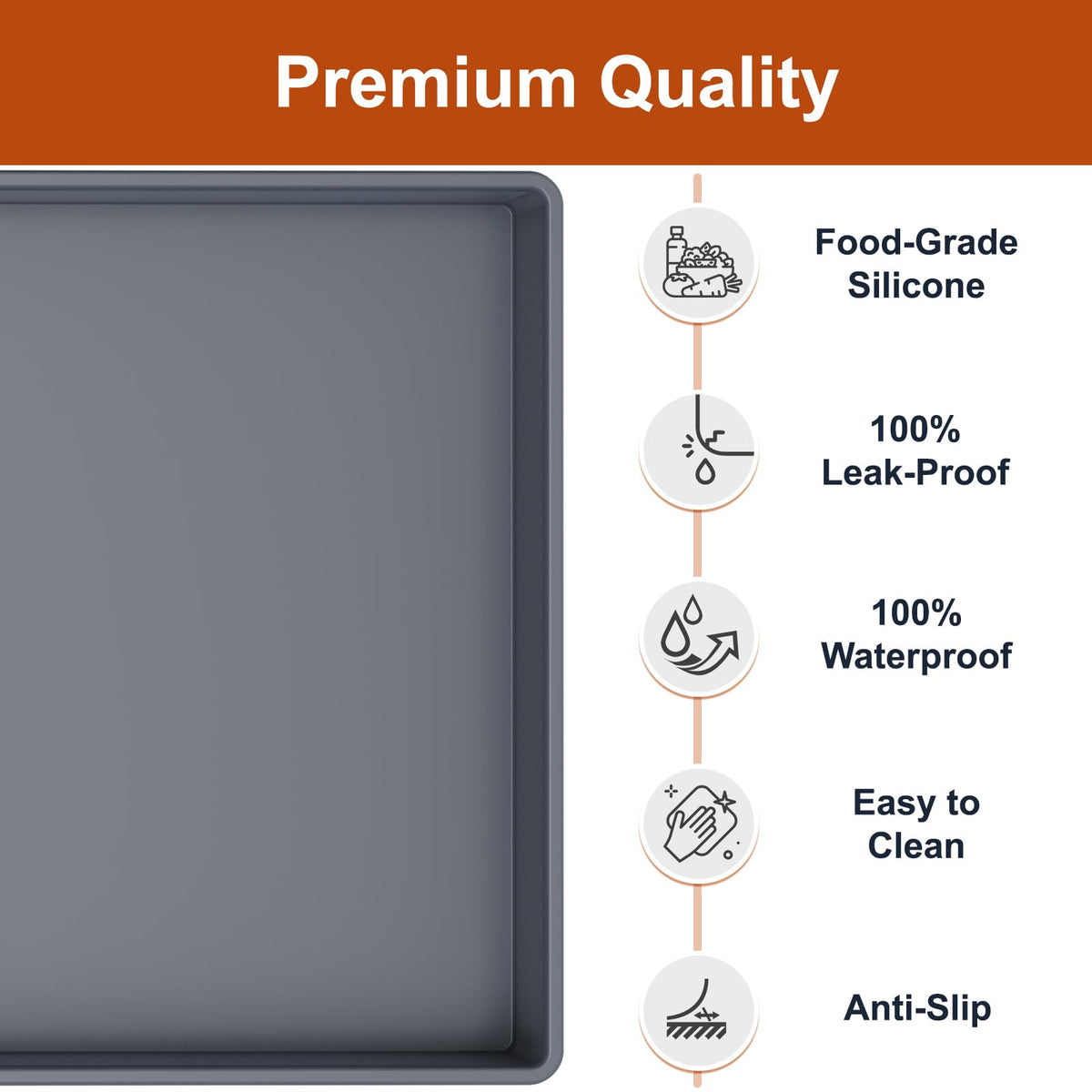 ukeetap Extra Thick Silicone Mat Waterproof with Raised Edge 19” x 12”, BPA Free Non-Slip Dog & Cat Food Mat, Feeding Mat for Food and Water Bowls, Spill Proof Mat to Protect Floors, Gray