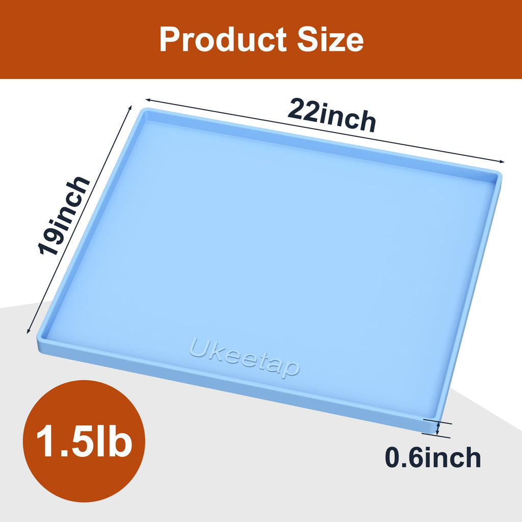 ukeetap Extra Thick Silicone Mat Waterproof with Raised Edge 22" x 19", Under Sink Mat for Kitchen & Bathroom, Kitchen Cabinet Liner, Multi-Purpose for Storage & Protection, Blue
