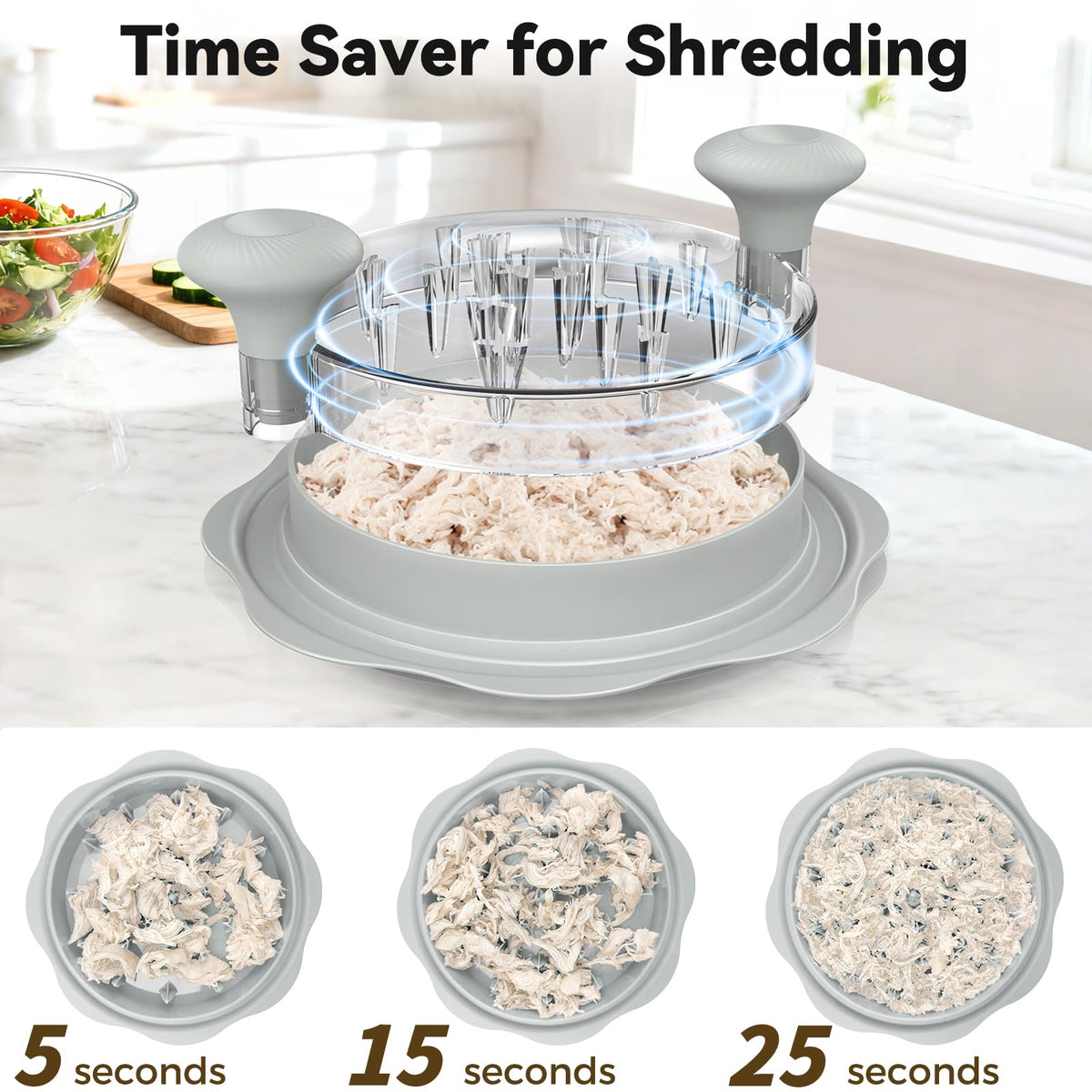 Ukeetap 10" Pro Chicken Shredder Tool Twist Large for Kitchen, BPA-Free Food-Safe Meat Grinder, Visible Chicken Breast Meat Shredder with Strong Anti-Slip Bottom & Ergonomic Handle, Gray