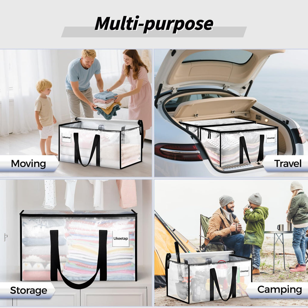 16 Pack Extra Large Heavy Duty Moving Bags, Clear Storage Bins with Lids, Reinforced Handles & Heavy-Duty Zippers Moving Boxes Storage Bags Totes for Clothes Packing, Dorms, College Supplies, Clear
