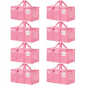 8 Pack Extra Large Heavy Duty Moving Bags, Pink Storage Bins with Lids, Reinforced Handles & Heavy-Duty Zippers Moving Boxes Storage Bags Totes for Clothes Packing, Dorms, College Supplies, Pink
