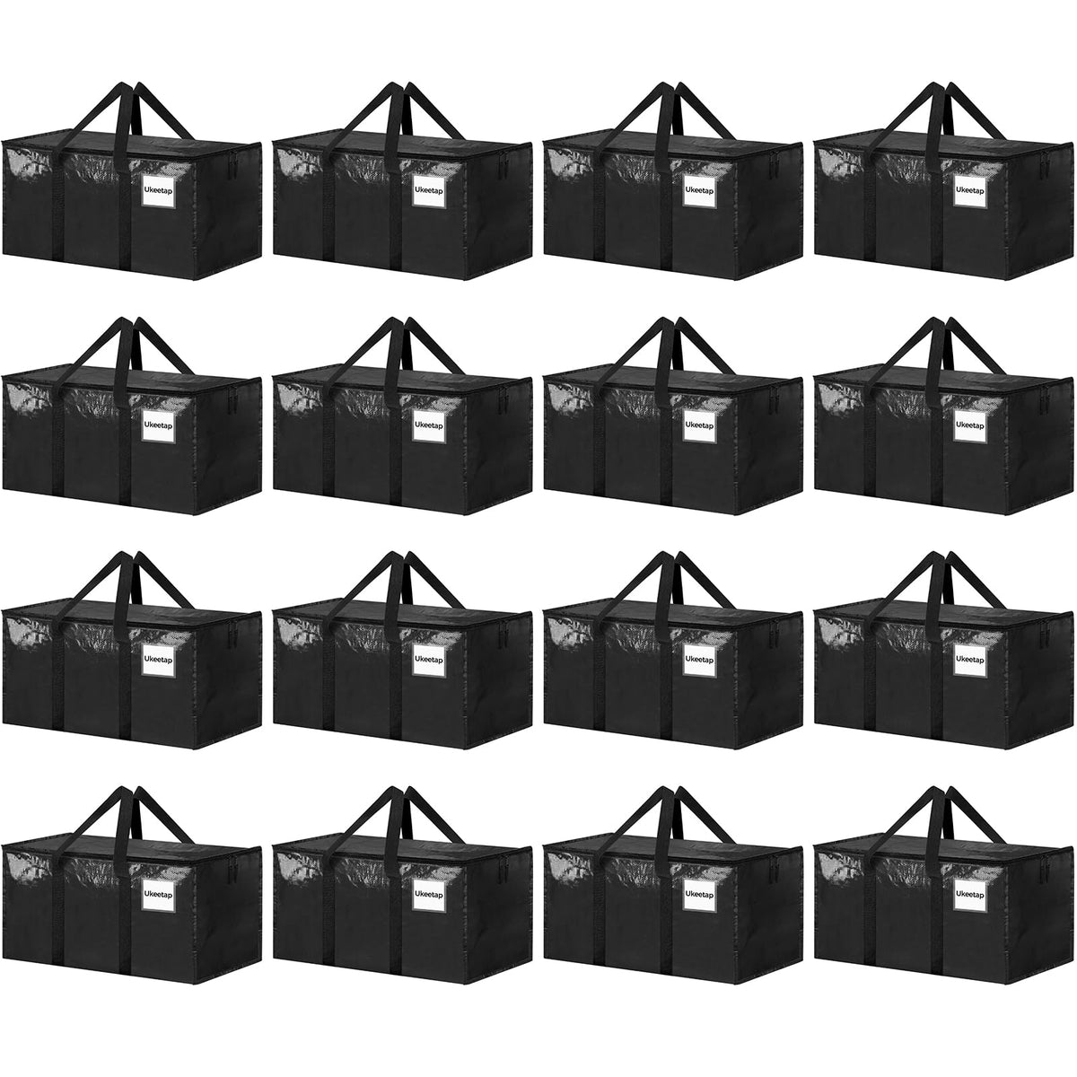 16 Pack Extra Large Heavy Duty Moving Bags, Black Storage Bins with Lids, Reinforced Handles & Heavy-Duty Zippers Moving Boxes Storage Bags Totes for Clothes Packing, Dorms, College Supplies, Black