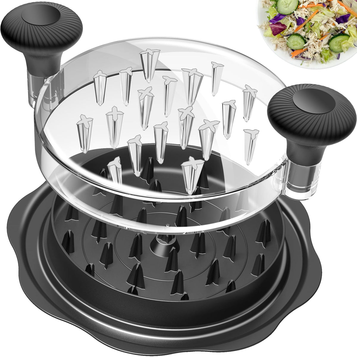Ukeetap 10" Pro Chicken Shredder Tool Twist Large for Kitchen, BPA-Free Food-Safe Meat Grinder, Visible Chicken Breast Meat Shredder with Strong Anti-Slip Bottom & Ergonomic Handle, Black
