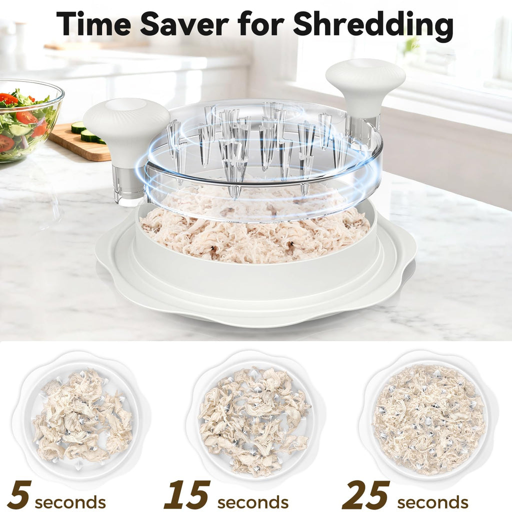 Ukeetap 10" Pro Chicken Shredder Tool Twist Large for Kitchen, BPA-Free Food-Safe Meat Grinder, Visible Chicken Breast Meat Shredder with Strong Anti-Slip Bottom & Ergonomic Handle, White