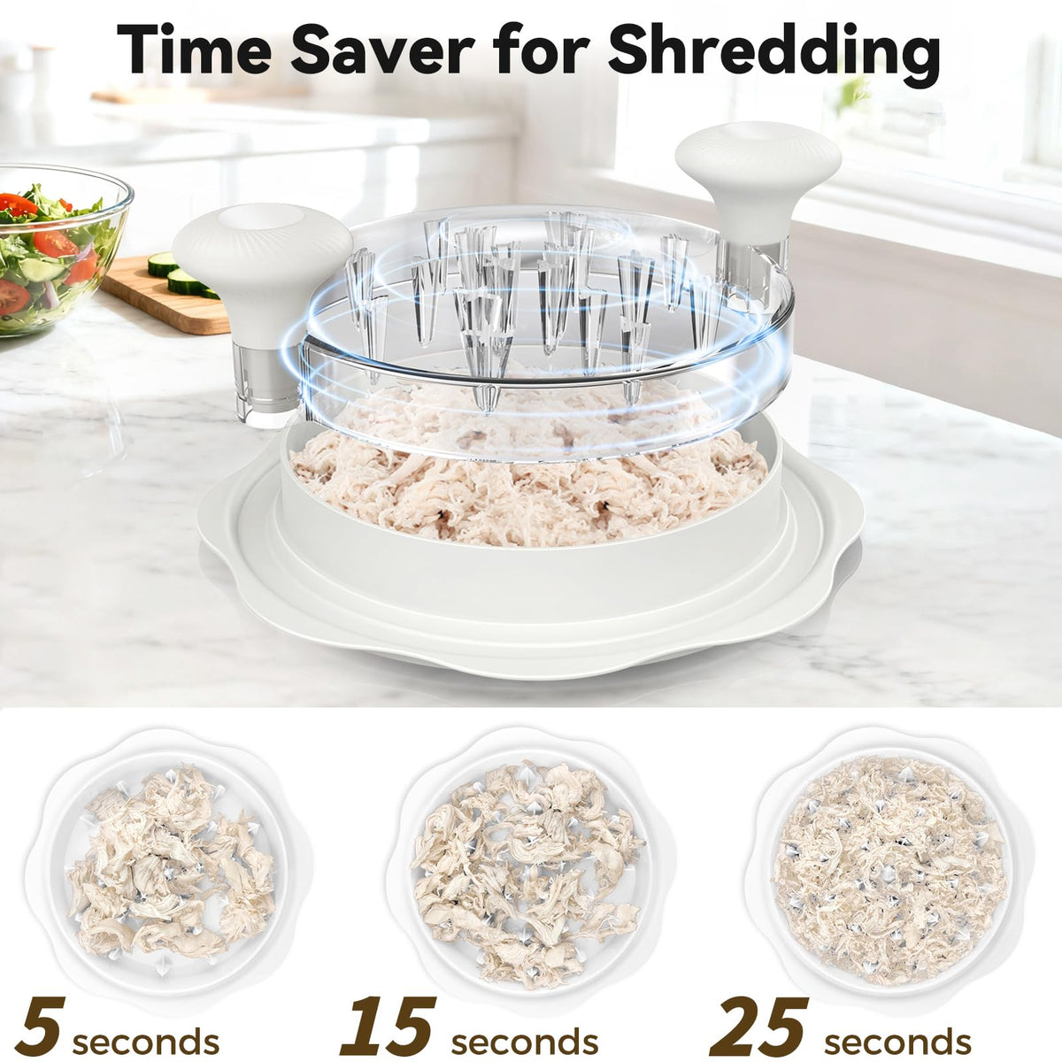 Ukeetap 10" Pro Chicken Shredder Tool Twist Large for Kitchen, BPA-Free Food-Safe Meat Grinder, Visible Chicken Breast Meat Shredder with Strong Anti-Slip Bottom & Ergonomic Handle, White