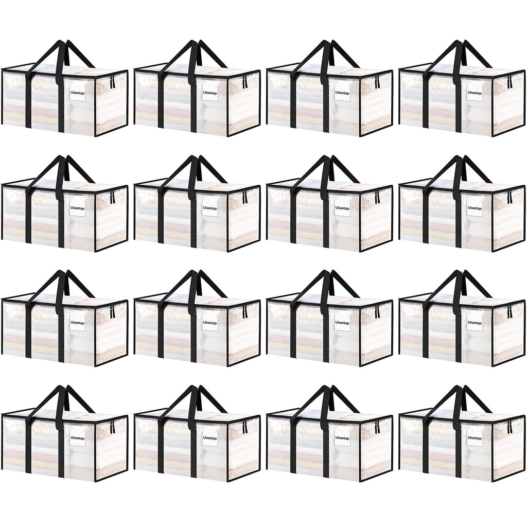 16 Pack Extra Large Heavy Duty Moving Bags, Clear Storage Bins with Lids, Reinforced Handles & Heavy-Duty Zippers Moving Boxes Storage Bags Totes for Clothes Packing, Dorms, College Supplies, Clear