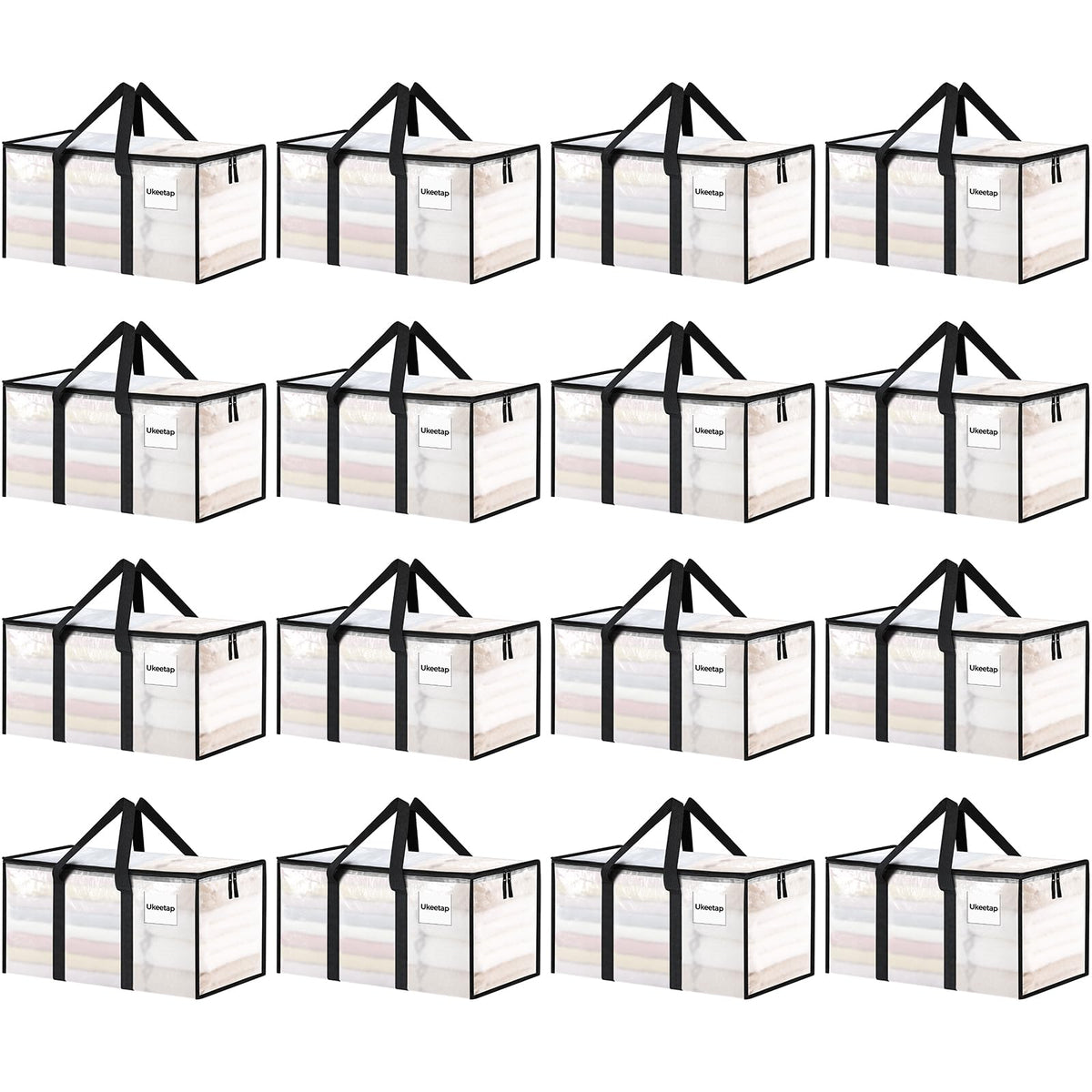 16 Pack Extra Large Heavy Duty Moving Bags, Clear Storage Bins with Lids, Reinforced Handles & Heavy-Duty Zippers Moving Boxes Storage Bags Totes for Clothes Packing, Dorms, College Supplies, Clear