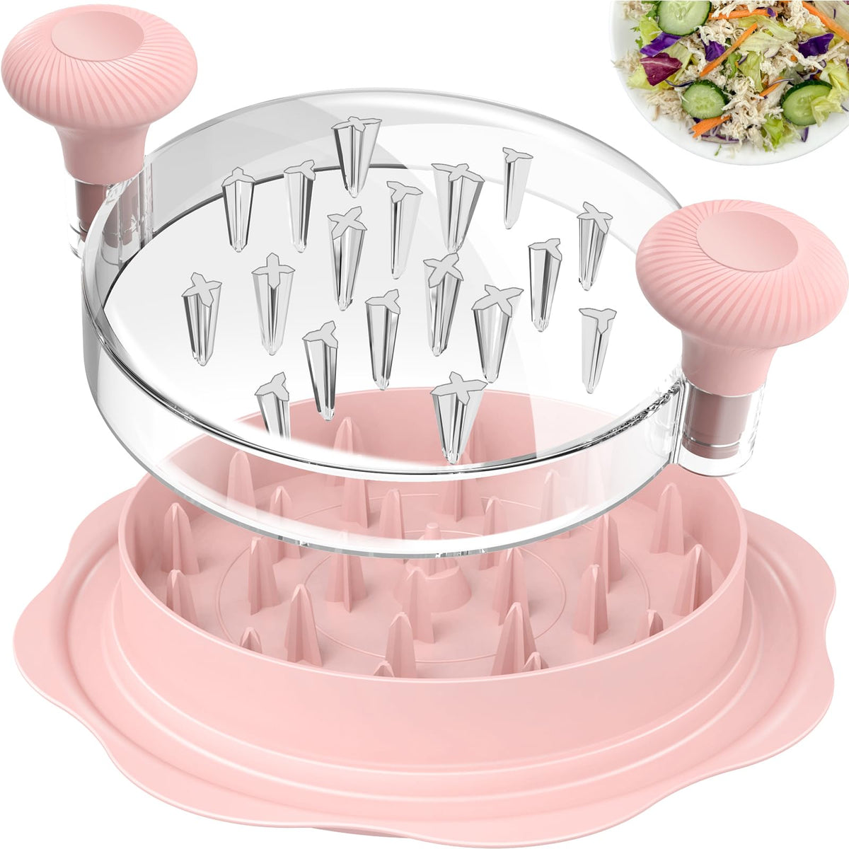 Ukeetap 10" Pro Chicken Shredder Tool Twist Large for Kitchen, BPA-Free Food-Safe Meat Grinder, Visible Chicken Breast Meat Shredder with Strong Anti-Slip Bottom & Ergonomic Handle, Pink