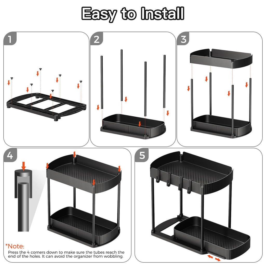 Ukeetap 2 Pack Multi-Purpose Pull-Out Storage Organizers, Under Sink Organizers and Storage for Bathroom & Kitchen, Under Cabinet Organizers and storage, 14.8 Inch, Black