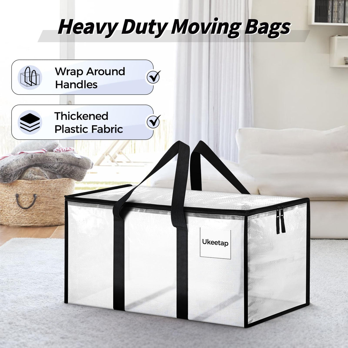 16 Pack Extra Large Heavy Duty Moving Bags, Clear Storage Bins with Lids, Reinforced Handles & Heavy-Duty Zippers Moving Boxes Storage Bags Totes for Clothes Packing, Dorms, College Supplies, Clear