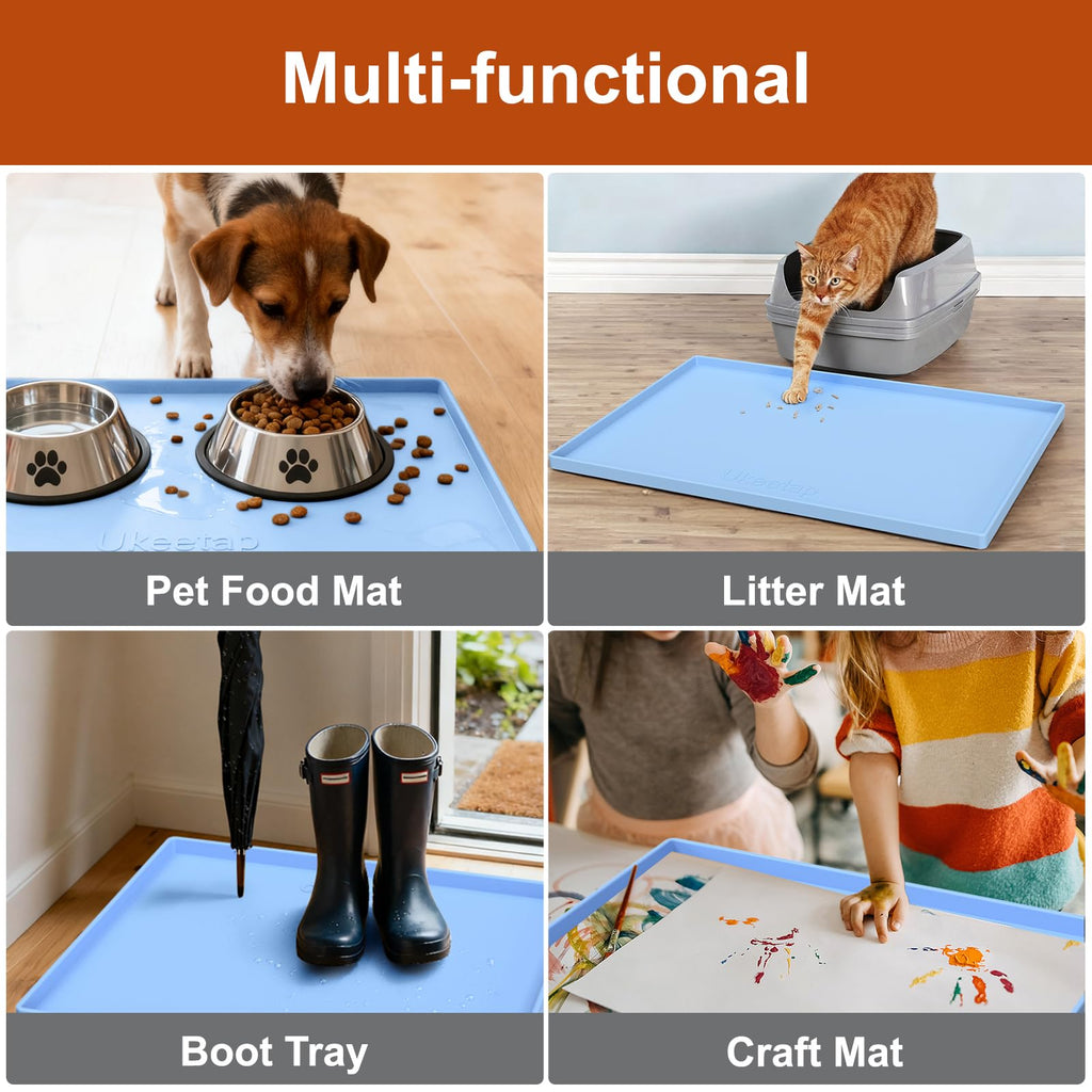 ukeetap Extra Thick Silicone Mat Waterproof with Raised Edge 34" x 22", Under Sink Mat for Kitchen & Bathroom, Kitchen Cabinet Liner, Multi-Purpose for Storage & Protection, Blue