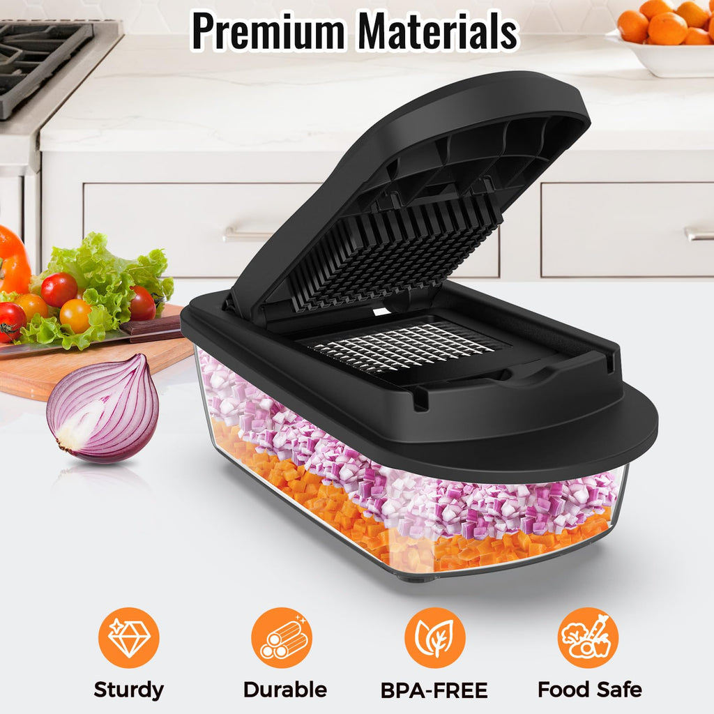 12 Blade All-in-1 Vegetable Chopper Mandoline Slicer with Container, Spiralizer with Containers, Food Chopper, Onion Chopper, Veggie Cutter for Salad, Kitchen Gadgets Accessories Essentials, Black