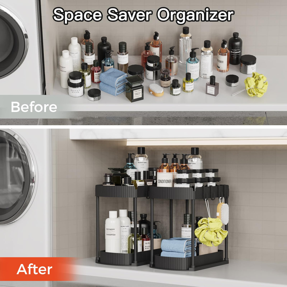 Ukeetap 2 Pack Multi-Purpose Pull-Out Storage Organizers, Under Sink Organizers and Storage for Bathroom & Kitchen, Under Cabinet Organizers and storage, 14.8 Inch, Black