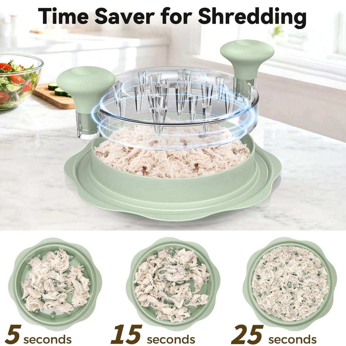 Ukeetap 10" Pro Chicken Shredder Tool Twist Large for Kitchen, BPA-Free Food-Safe Meat Grinder, Visible Chicken Breast Meat Shredder with Strong Anti-Slip Bottom & Ergonomic Handle, Green