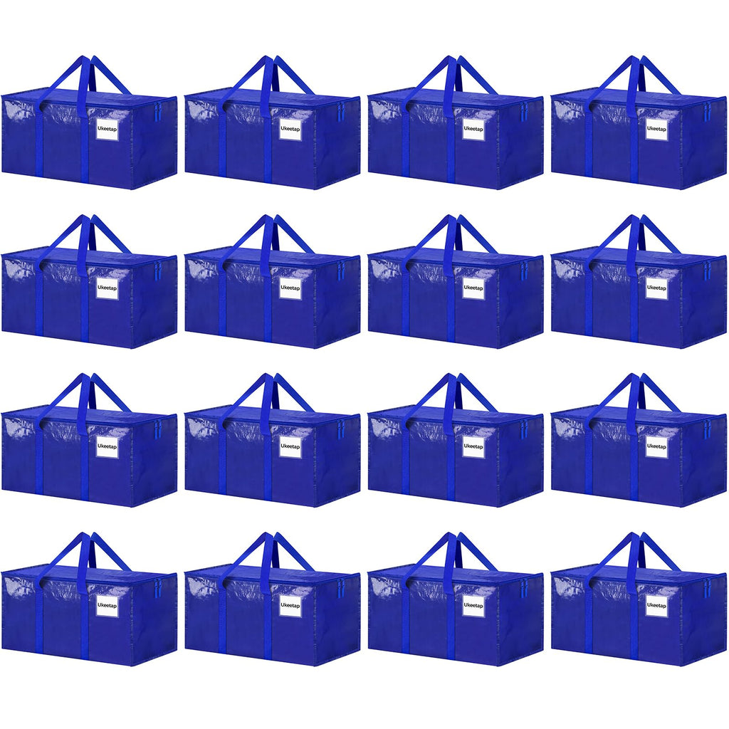16 Pack Extra Large Heavy Duty Moving Bags, Blue Storage Bins with Lids, Reinforced Handles & Heavy-Duty Zippers Moving Boxes Storage Bags Totes for Clothes Packing, Dorms, College Supplies, Blue