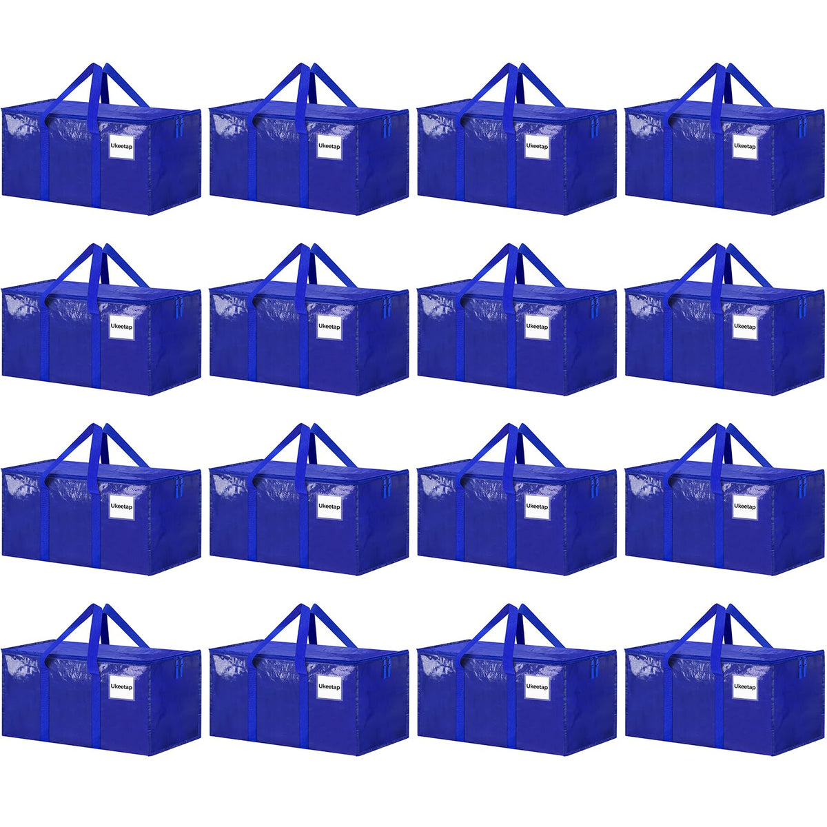 16 Pack Extra Large Heavy Duty Moving Bags, Blue Storage Bins with Lids, Reinforced Handles & Heavy-Duty Zippers Moving Boxes Storage Bags Totes for Clothes Packing, Dorms, College Supplies, Blue