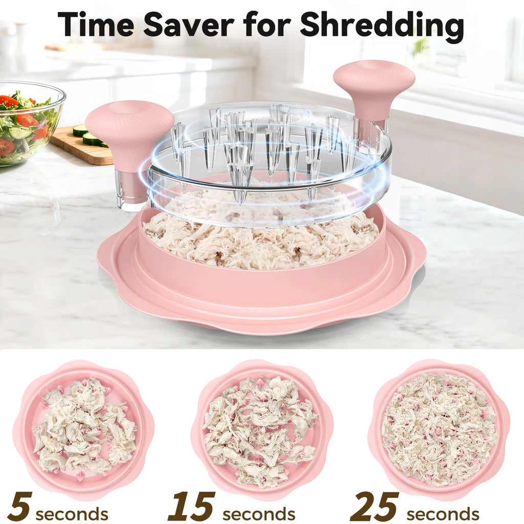 Ukeetap 10" Pro Chicken Shredder Tool Twist Large for Kitchen, BPA-Free Food-Safe Meat Grinder, Visible Chicken Breast Meat Shredder with Strong Anti-Slip Bottom & Ergonomic Handle, Pink