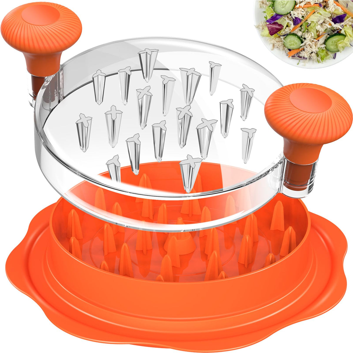 Ukeetap 10" Pro Chicken Shredder Tool Twist Large for Kitchen, BPA-Free Food-Safe Meat Grinder, Visible Chicken Breast Meat Shredder with Strong Anti-Slip Bottom & Ergonomic Handle, Orange