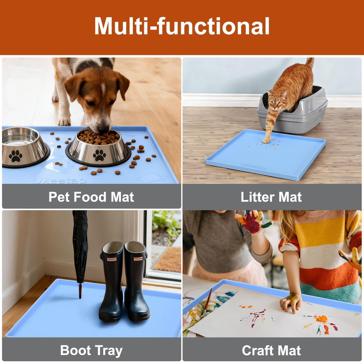 ukeetap Extra Thick Silicone Mat Waterproof with Raised Edge 22" x 19", Under Sink Mat for Kitchen & Bathroom, Kitchen Cabinet Liner, Multi-Purpose for Storage & Protection, Blue