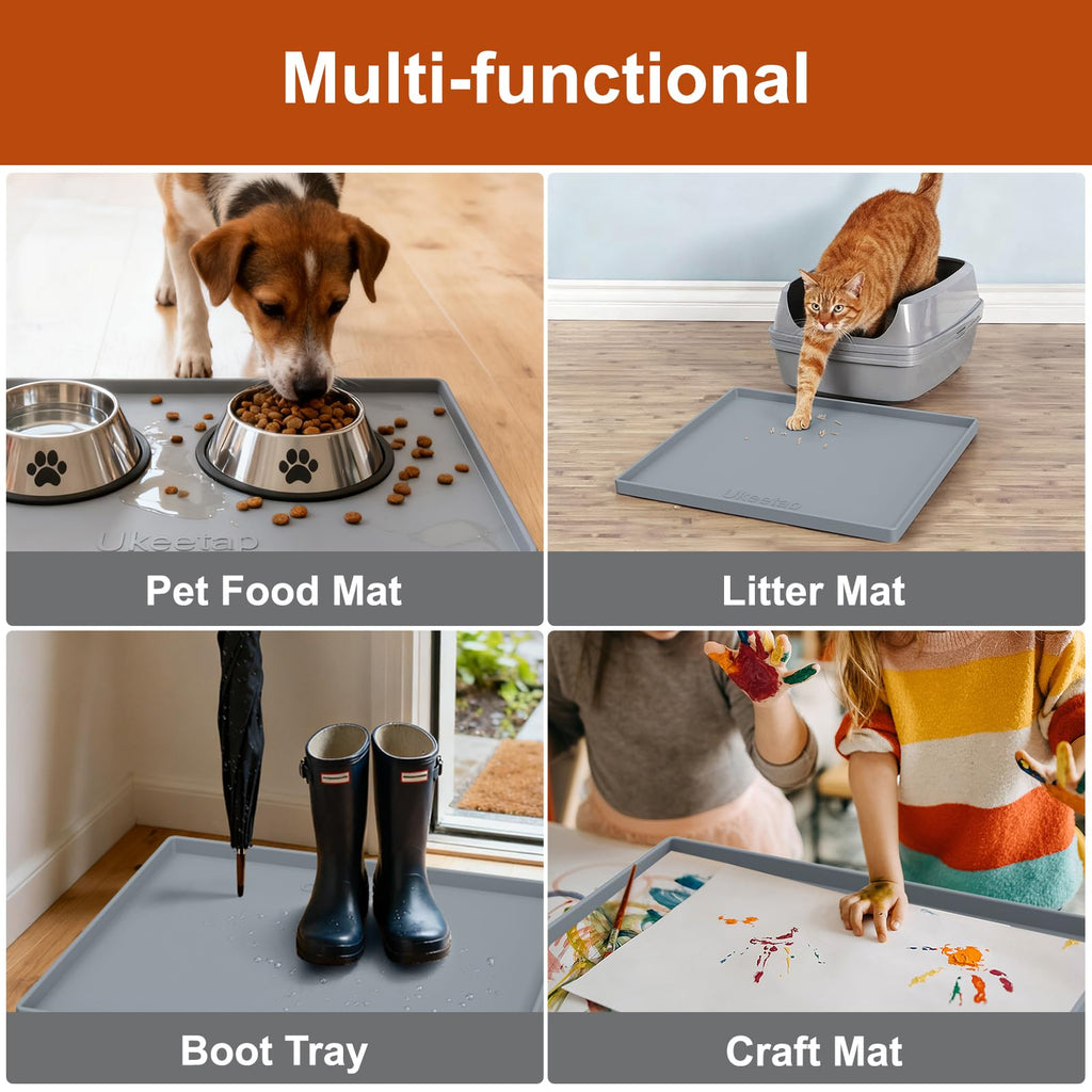 ukeetap Extra Thick Silicone Mat Waterproof with Raised Edge 22" x 19", Under Sink Mat for Kitchen & Bathroom, Kitchen Cabinet Liner, Multi-Purpose for Storage & Protection, Gray
