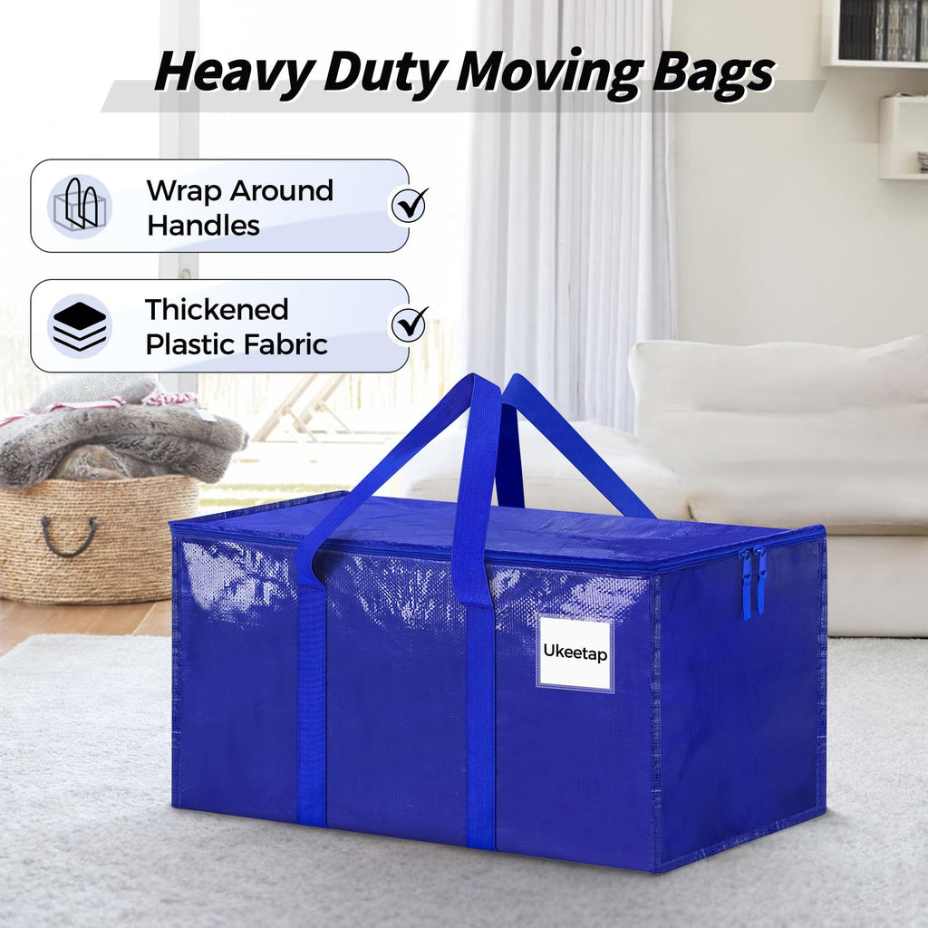 16 Pack Extra Large Heavy Duty Moving Bags, Blue Storage Bins with Lids, Reinforced Handles & Heavy-Duty Zippers Moving Boxes Storage Bags Totes for Clothes Packing, Dorms, College Supplies, Blue