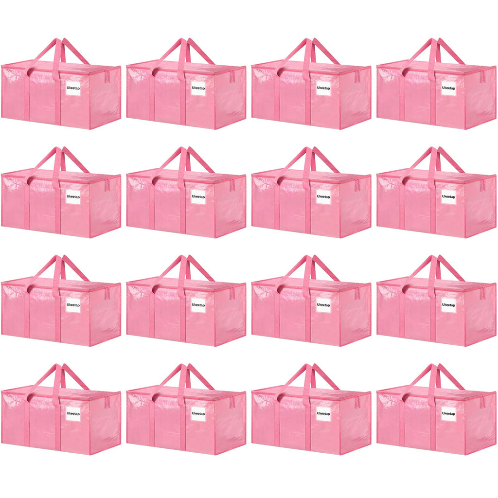 16 Pack Extra Large Heavy Duty Moving Bags, Pink Storage Bins with Lids, Reinforced Handles & Heavy-Duty Zippers Moving Boxes Storage Bags Totes for Clothes Packing, Dorms, College Supplies, Pink