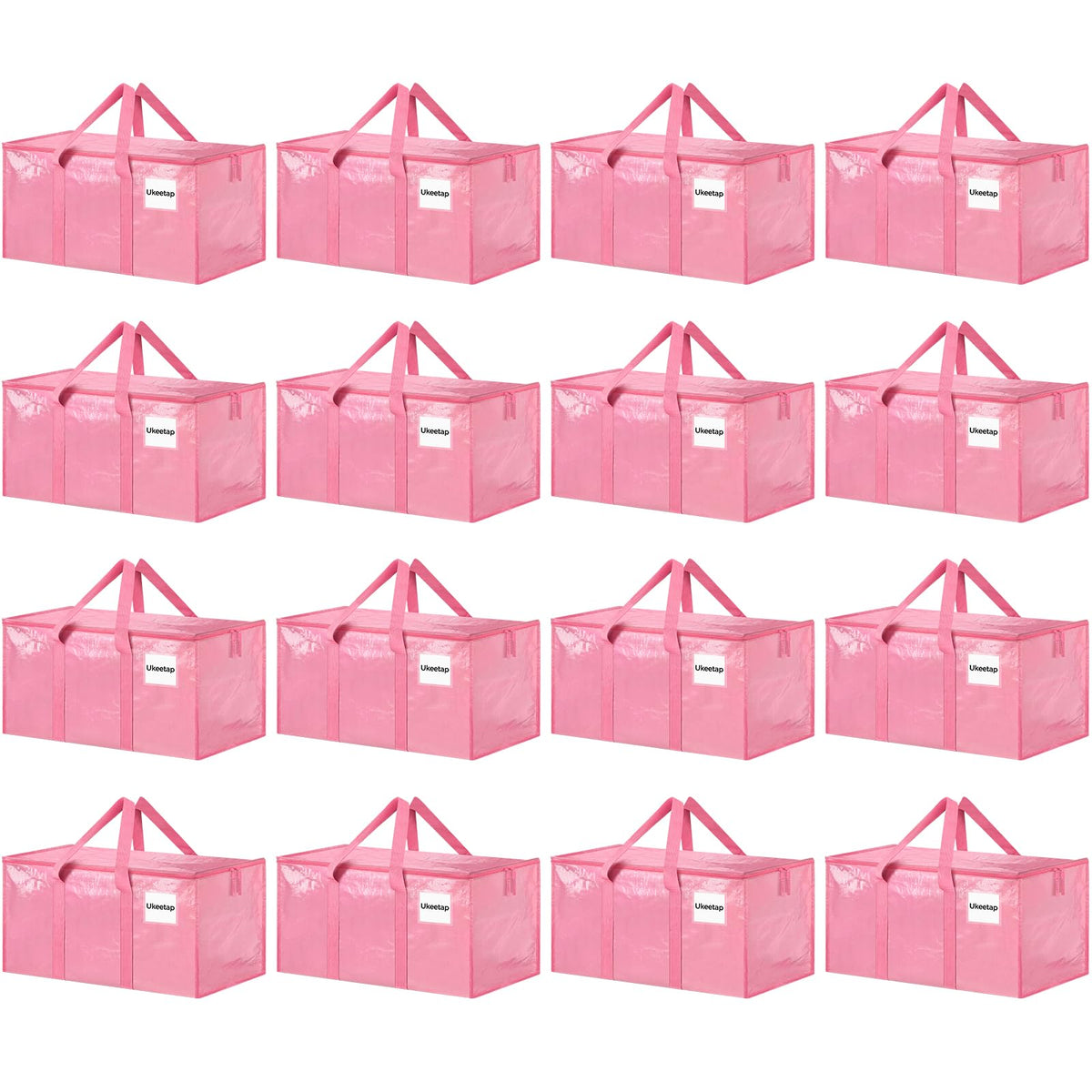 16 Pack Extra Large Heavy Duty Moving Bags, Pink Storage Bins with Lids, Reinforced Handles & Heavy-Duty Zippers Moving Boxes Storage Bags Totes for Clothes Packing, Dorms, College Supplies, Pink