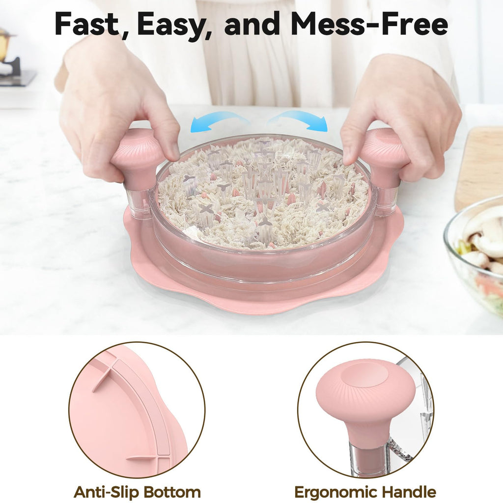 Ukeetap 10" Pro Chicken Shredder Tool Twist Large for Kitchen, BPA-Free Food-Safe Meat Grinder, Visible Chicken Breast Meat Shredder with Strong Anti-Slip Bottom & Ergonomic Handle, Pink