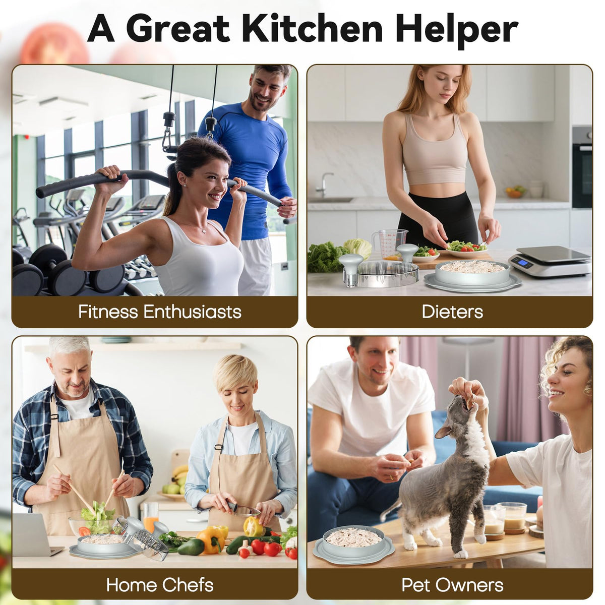 Ukeetap 10" Pro Chicken Shredder Tool Twist Large for Kitchen, BPA-Free Food-Safe Meat Grinder, Visible Chicken Breast Meat Shredder with Strong Anti-Slip Bottom & Ergonomic Handle, Gray