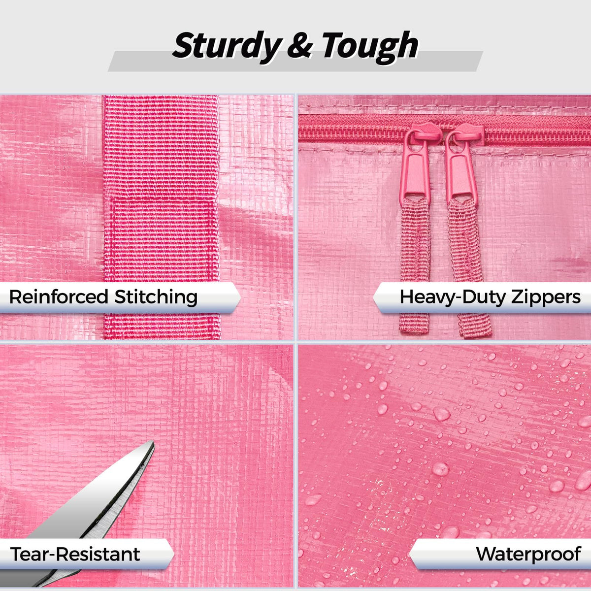 8 Pack Extra Large Heavy Duty Moving Bags, Pink Storage Bins with Lids, Reinforced Handles & Heavy-Duty Zippers Moving Boxes Storage Bags Totes for Clothes Packing, Dorms, College Supplies, Pink