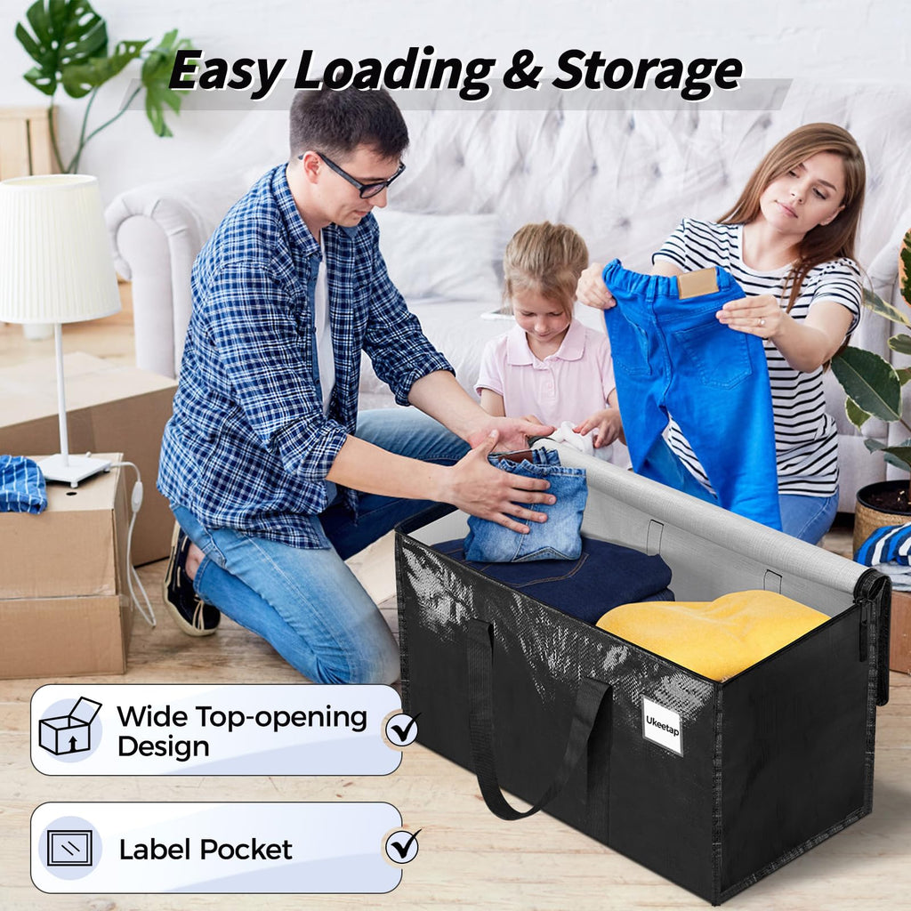 16 Pack Extra Large Heavy Duty Moving Bags, Black Storage Bins with Lids, Reinforced Handles & Heavy-Duty Zippers Moving Boxes Storage Bags Totes for Clothes Packing, Dorms, College Supplies, Black